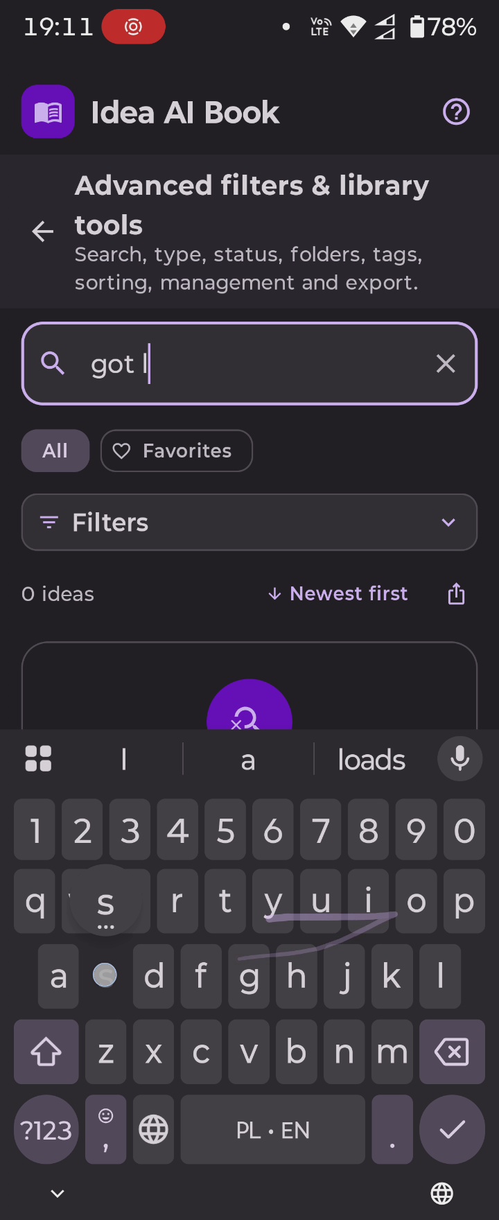 Idea AI Book Search Explore zero-results empty state on Android